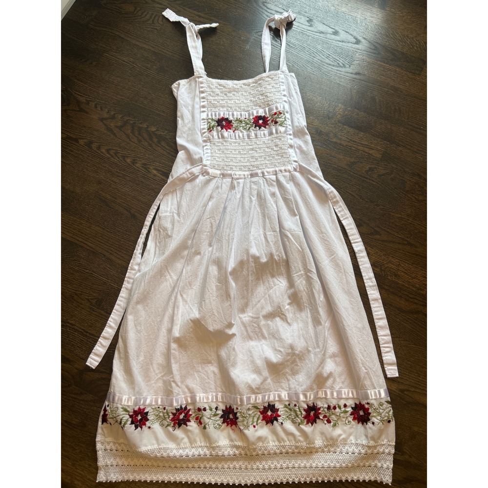 White Floral Embroidered Smocked Midi Dress Eyelet Milk Made Cottagecore Regency